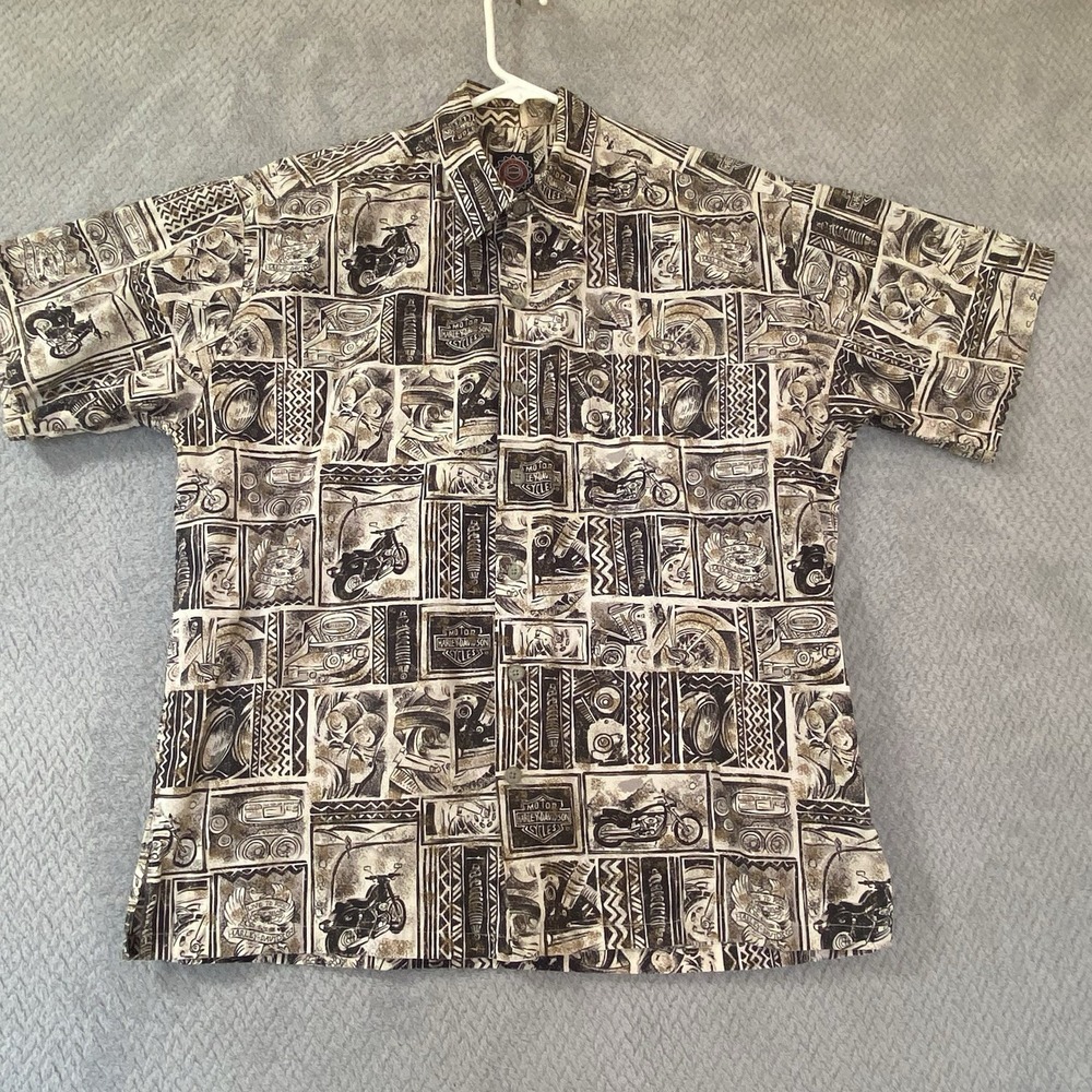 Harley Davidson Shirt Mens L Tori Richard's Hawaiian Button Up Short Sleeve 90's